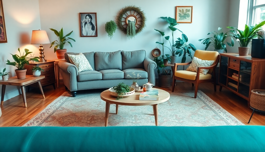 Stylish living room showcasing eco-friendly home decor trends 2025 with plants and natural materials